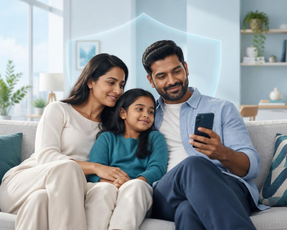 Indian family relaxing together with their protected policies